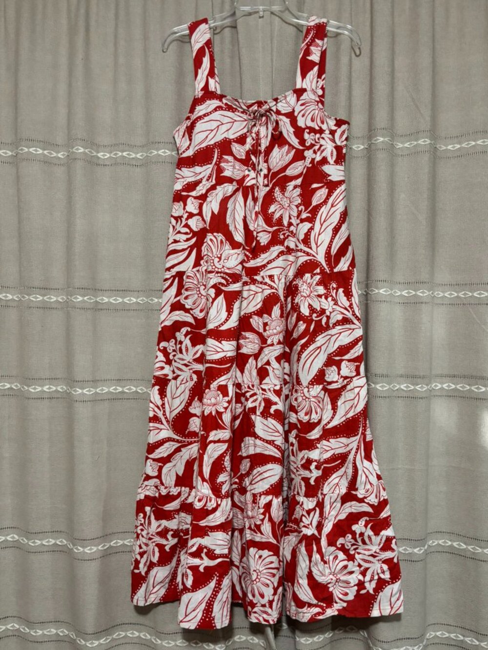 Who What Wear Red Floral Batik Lace-Up Tiered Maxi Dress S